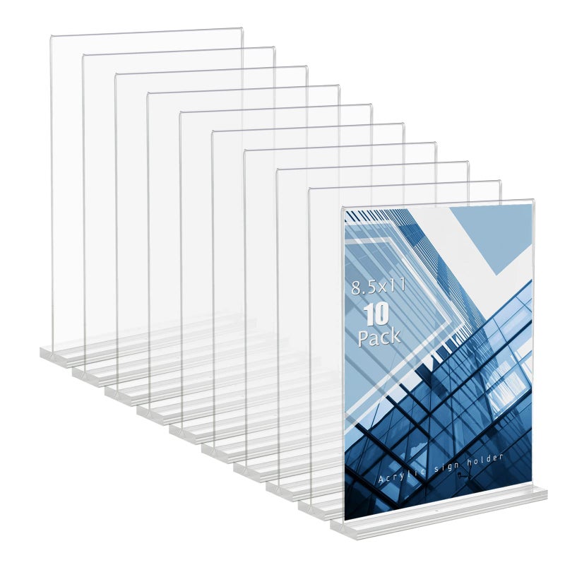 Lechay 10 Pack Acrylic Sign Holder, 8.5 x 11 inches Clear Table Menu Display Stand Desktop Display Stand Paper Holder Table Top Sign Holder Suitable for Restaurants, Office, Home, Store (style2) - Image 1